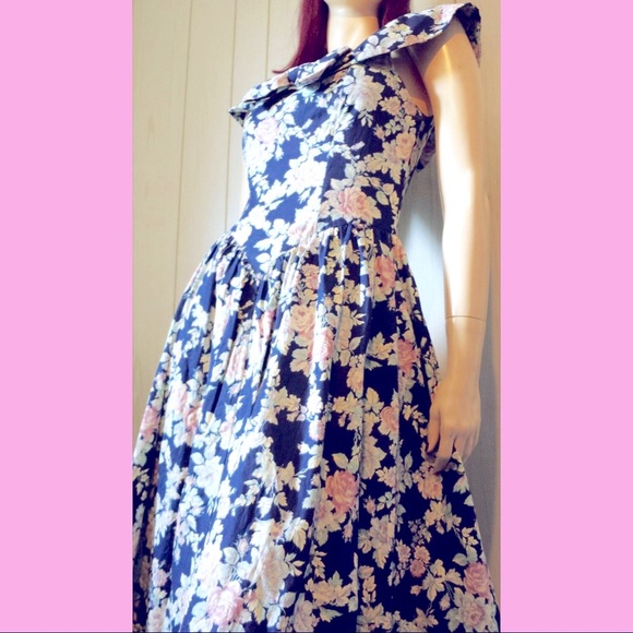 Vintage 80s Does 50s ALL THAT JAZZ Floral Party Dress - Picture 3 of 8